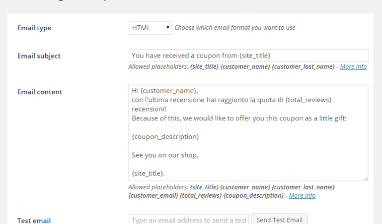 Email settings for multiple reviews