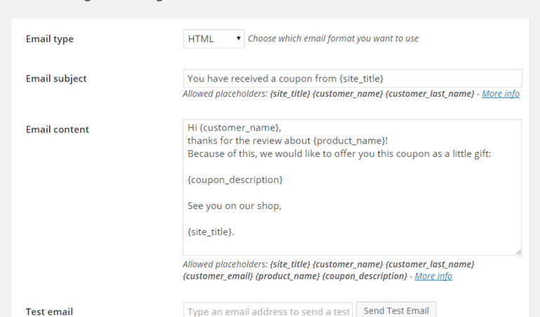 Email settings for single review
