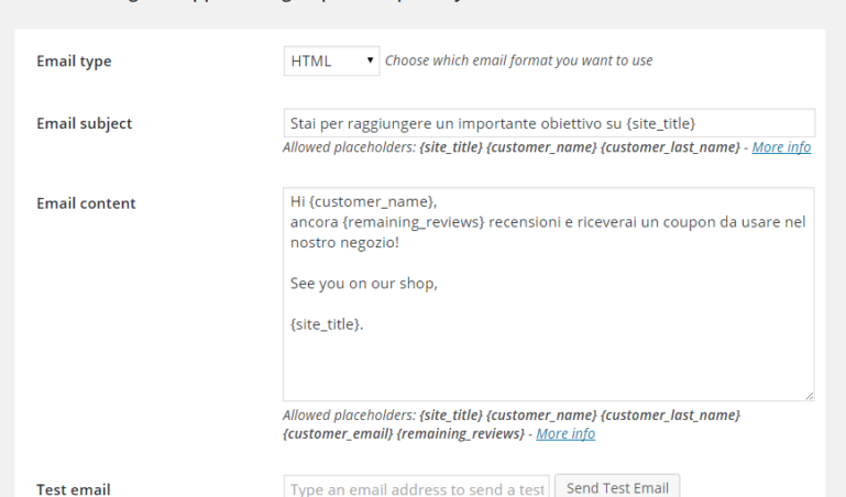 Email settings for approaching requested quantity