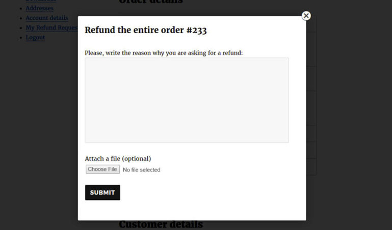 Popup to ask a refund