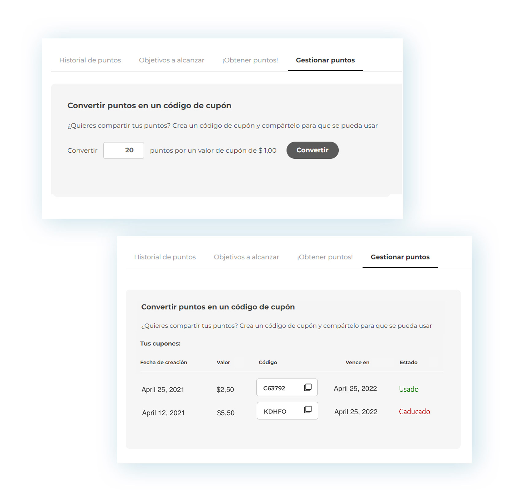 Convertir puntos en un código cupón