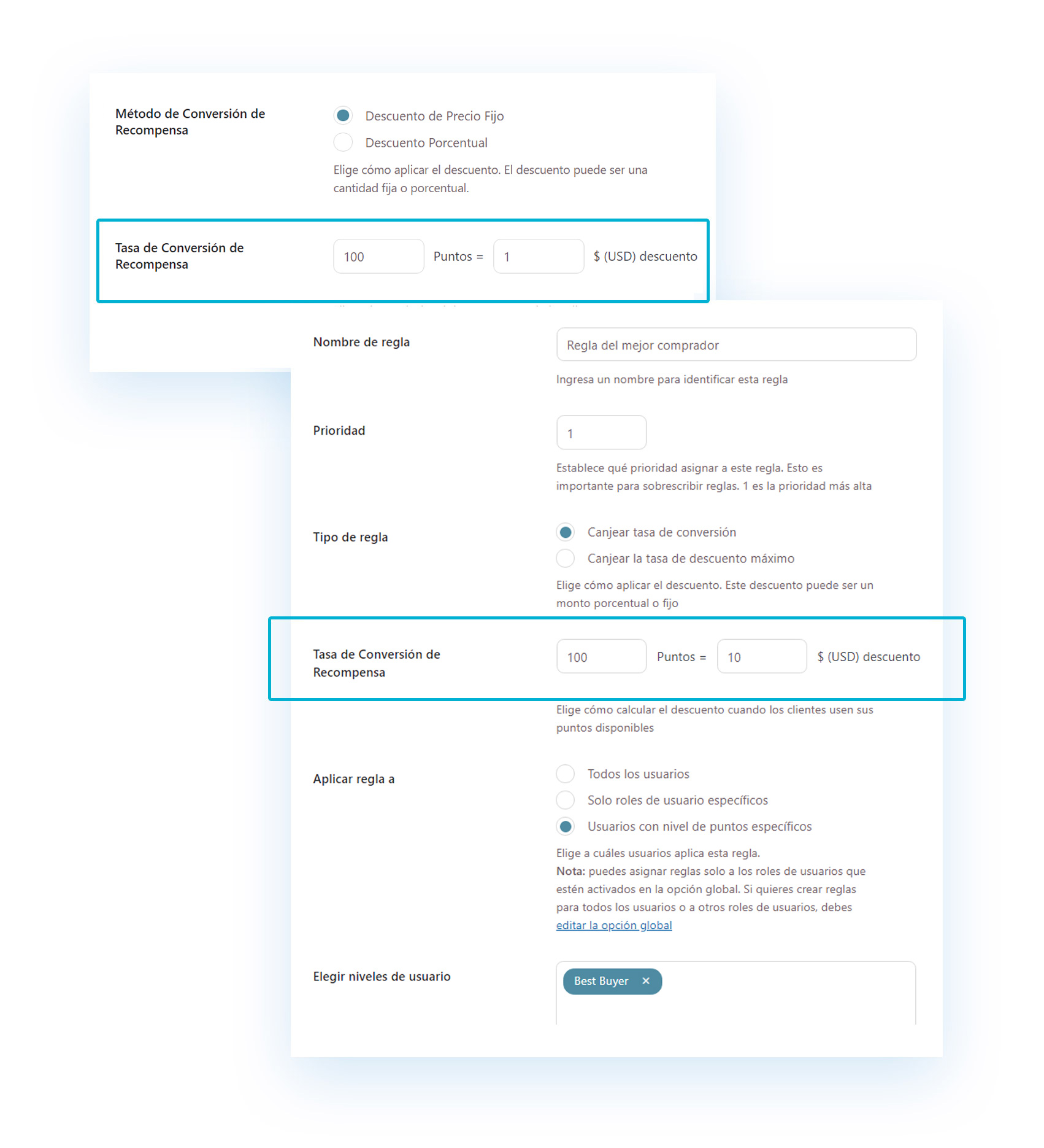 Reglas avanzadas para canjear puntos