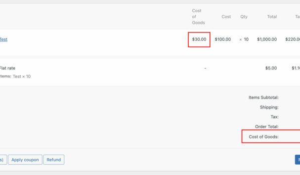 Cost of good in order details