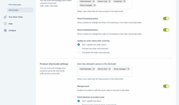 Shortcodes settings