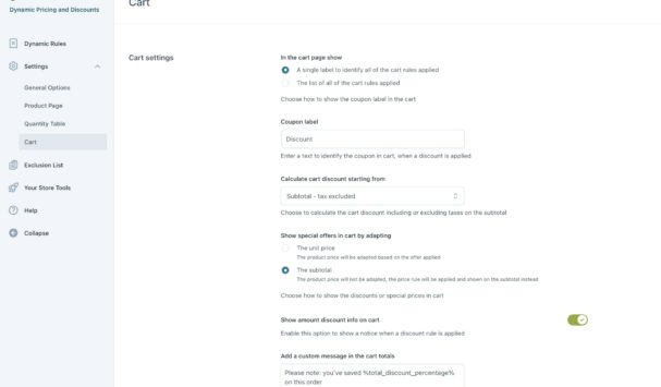 Settings - Cart