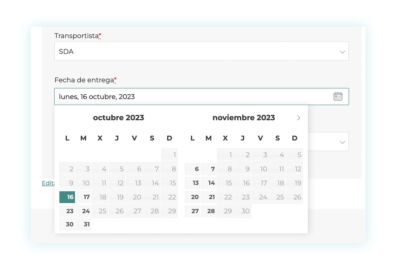 Calendario de entrega