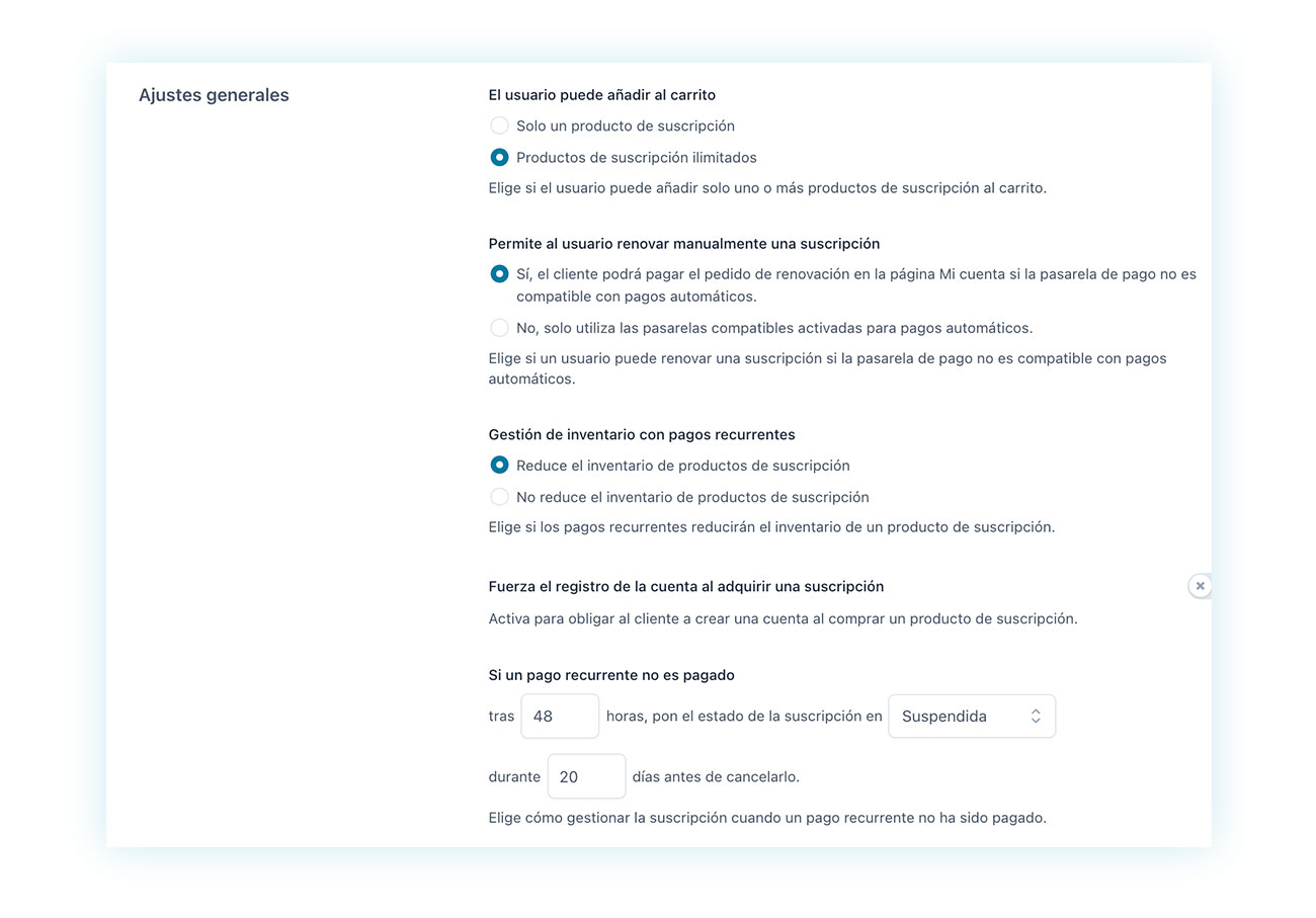 Ajustes generales de YITH Subscription