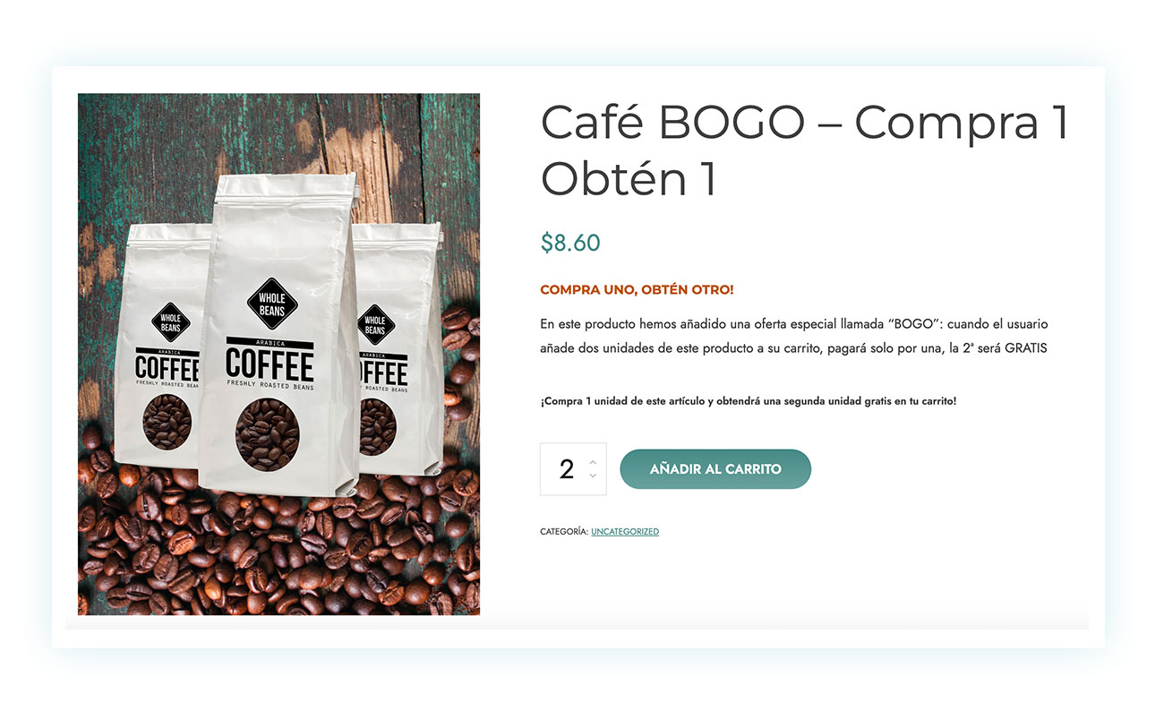 Producto con regla dinámica BOGO