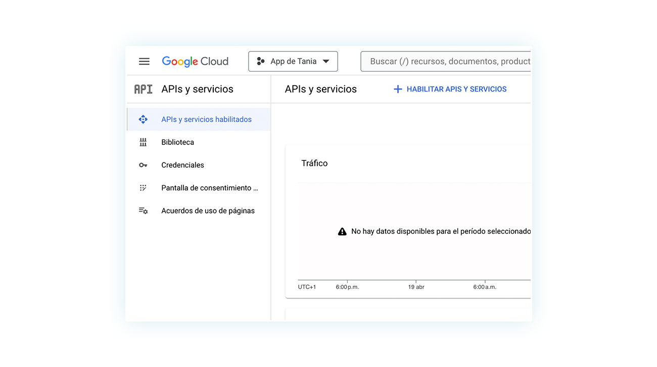 APIs y servicios habilitados - proyecto App de Tania