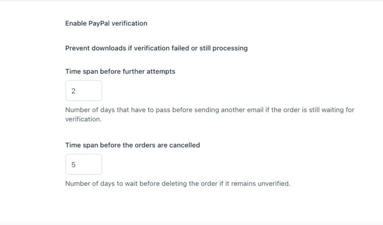 PayPal settings