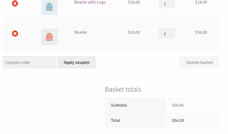 Button on Cart page