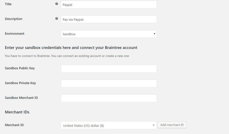 PayPal settings 1/2
