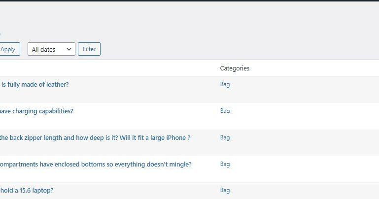 FAQs menu