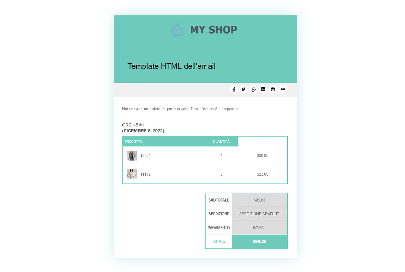Aspetto finale delle e-mail