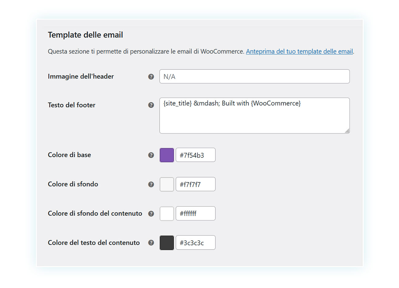 Impostazioni generali delle email di WooCommerce