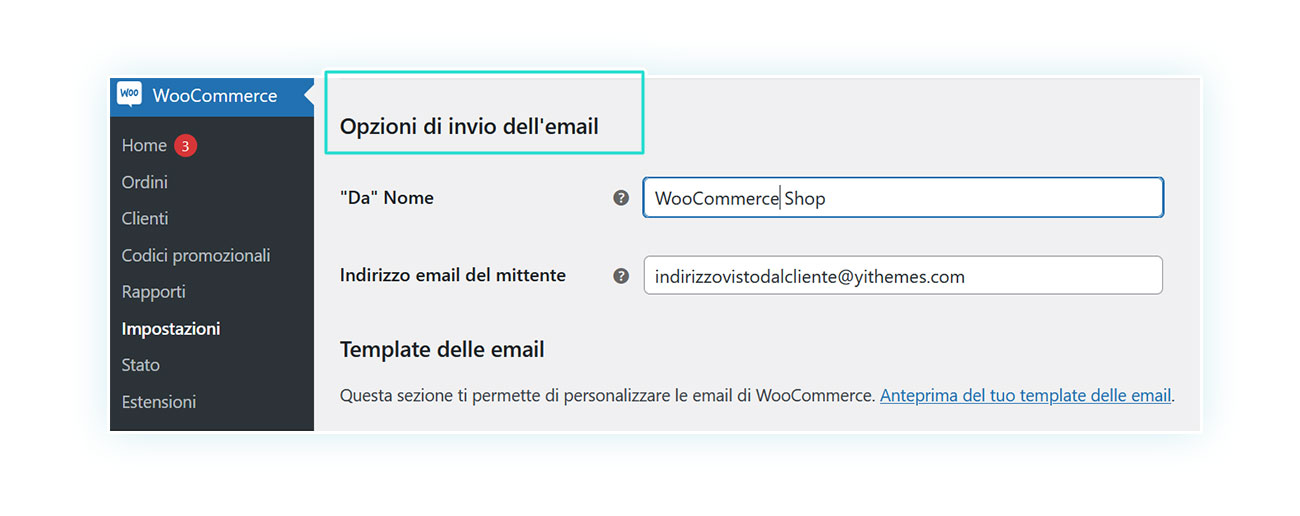 Indirizzo email di WooCommerce