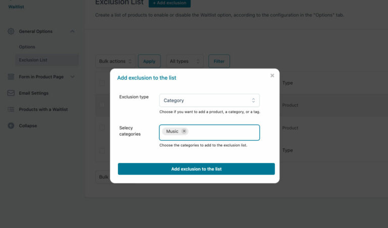 Add exclusion