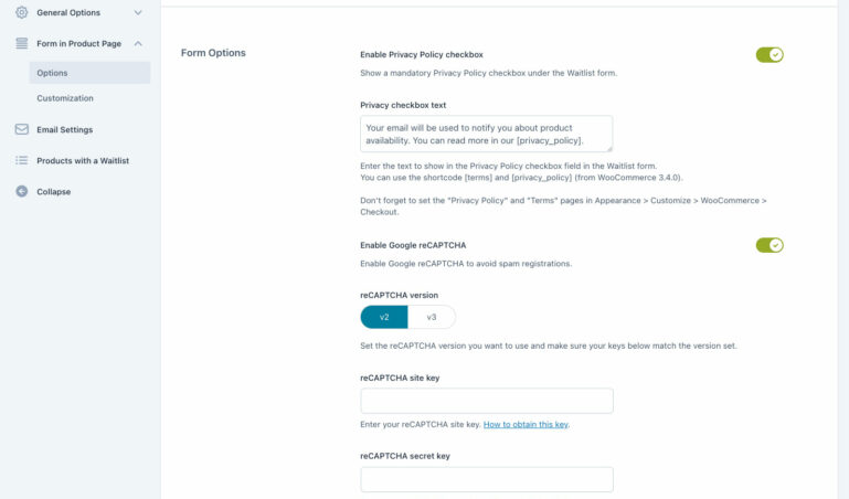 Form options
