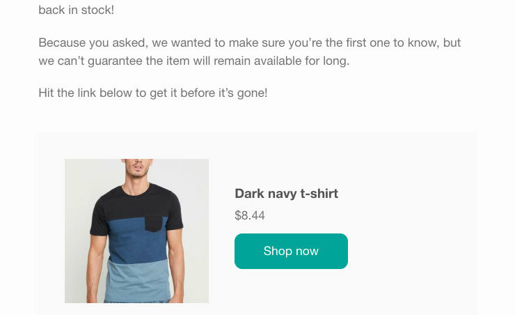 Customer email - product back in stock