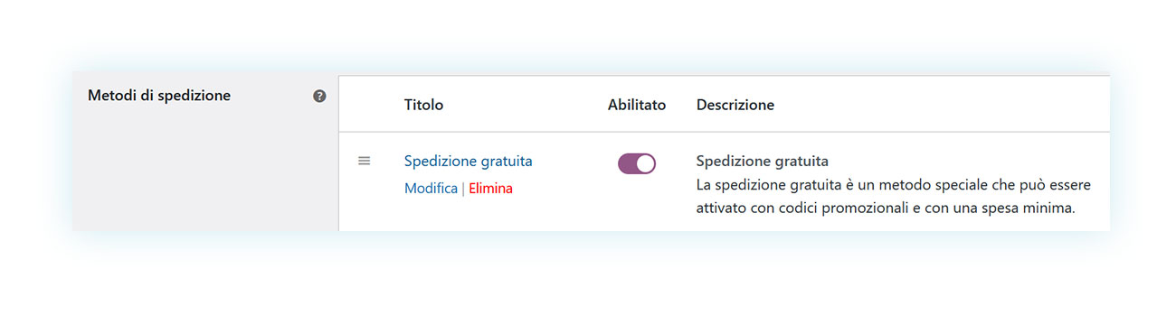 Spedizione gratuita tra i metodi di spedizione