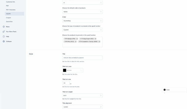Upsells settings