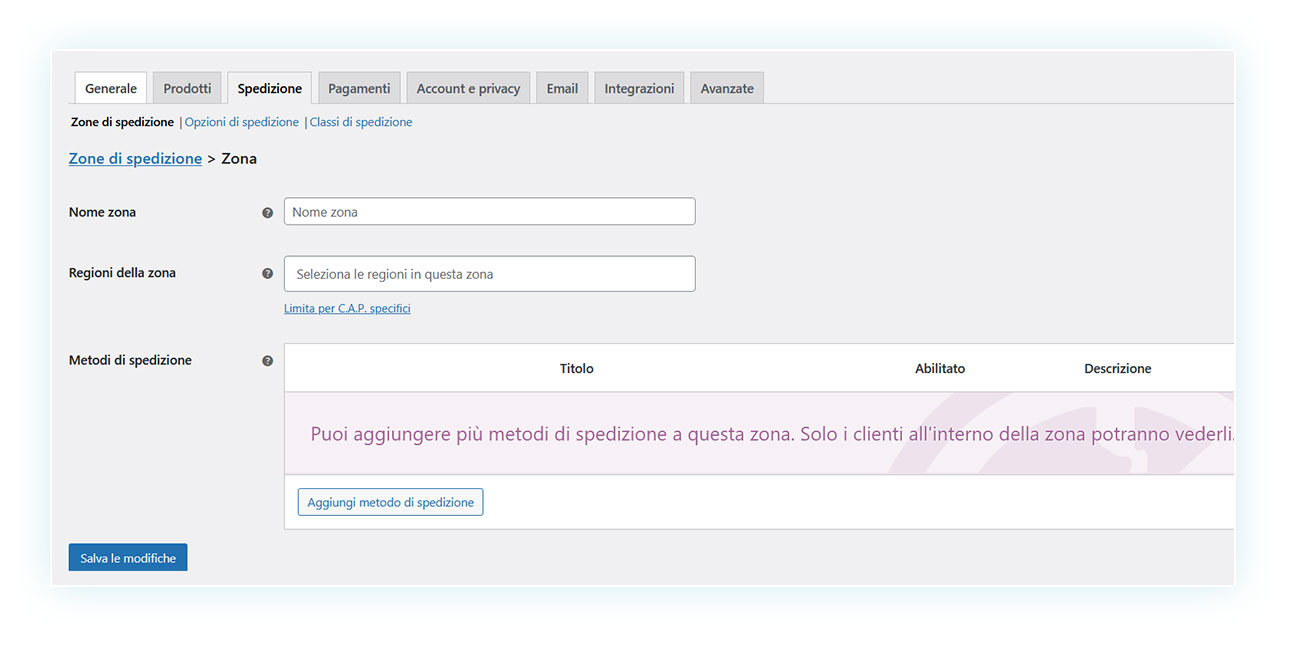 Zona di spedizione prime
