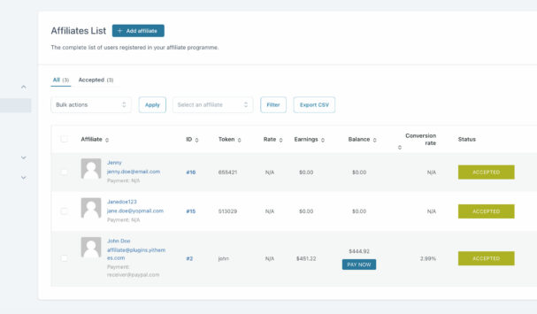 Affiliates list