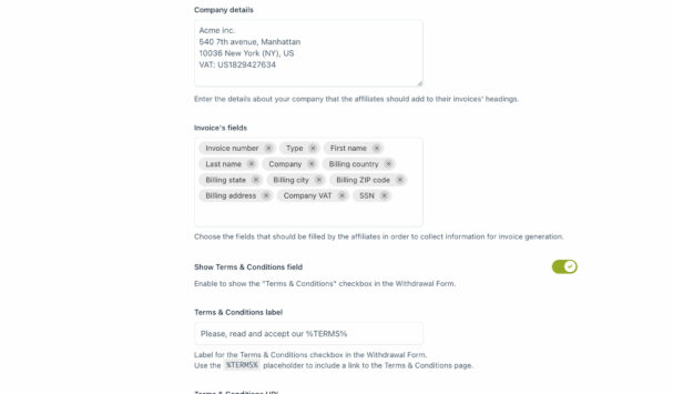 Invoices options