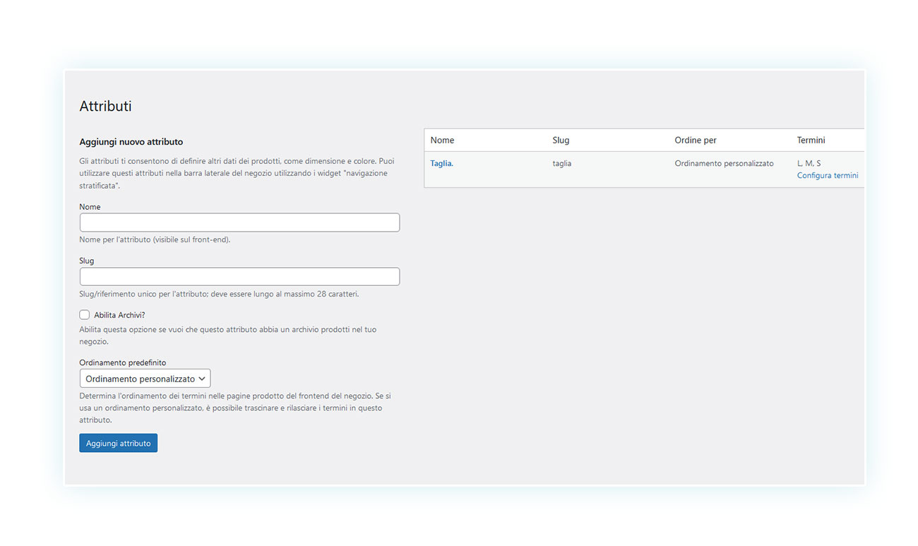 Modo di creazione degli attributi globali sul tuo e-Commerce