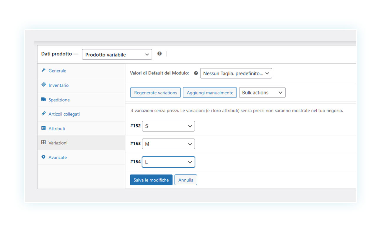 Variazioni create per gli attributi