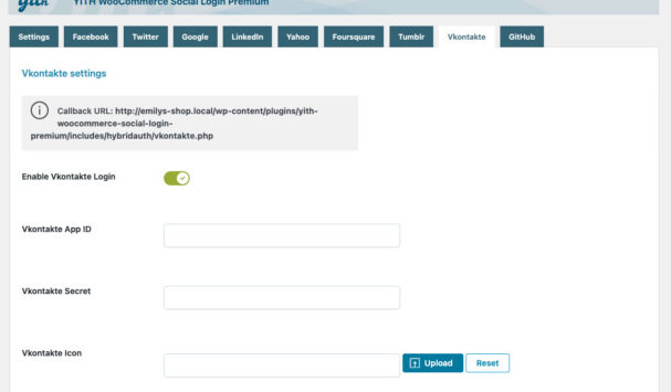 Vkontakte settings