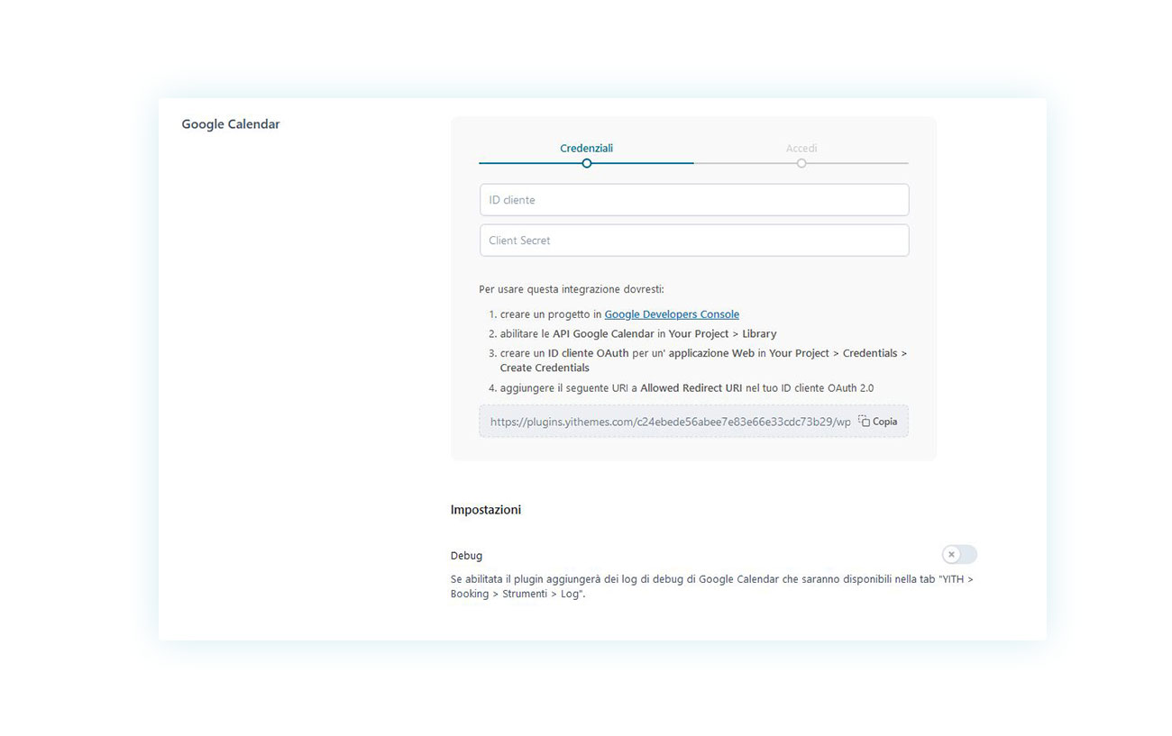Configurazione di Google Calendar