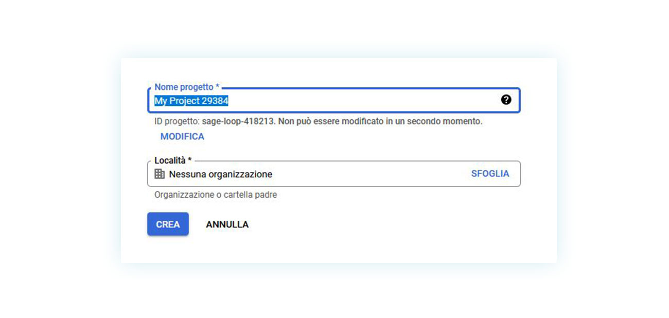 Creazione del progetto
