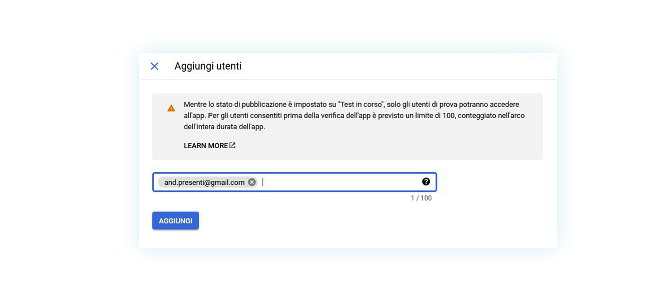 Email di prova aggiunta