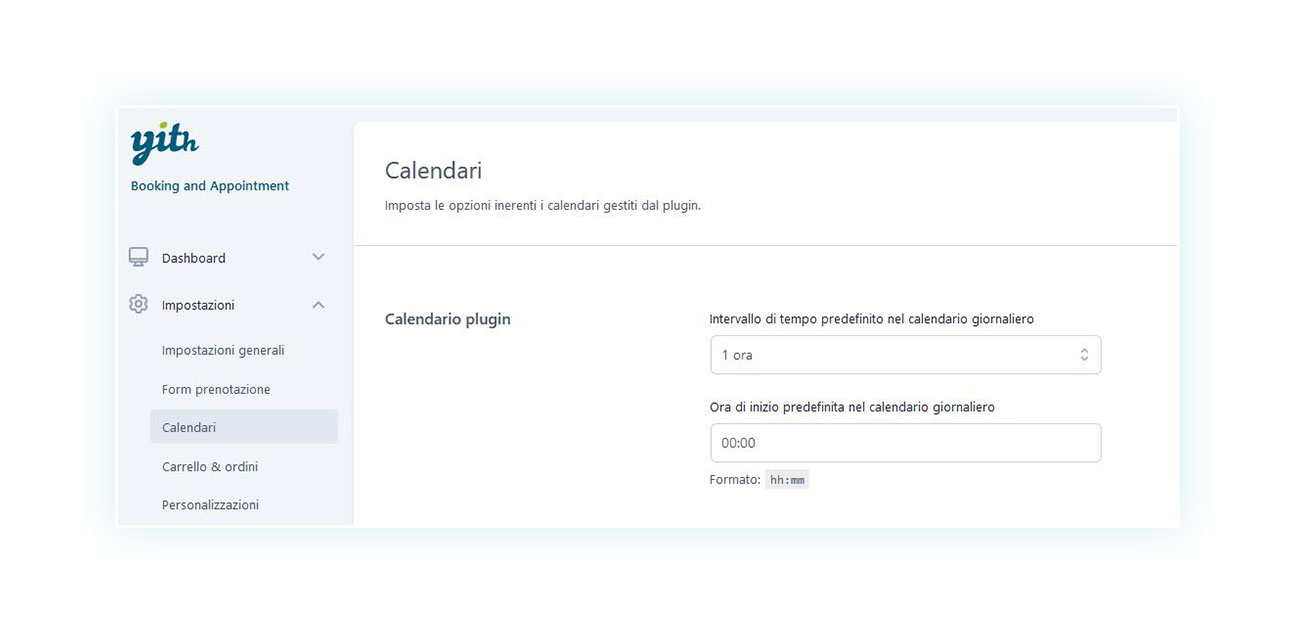 Impostazioni dei calendari nel plugin