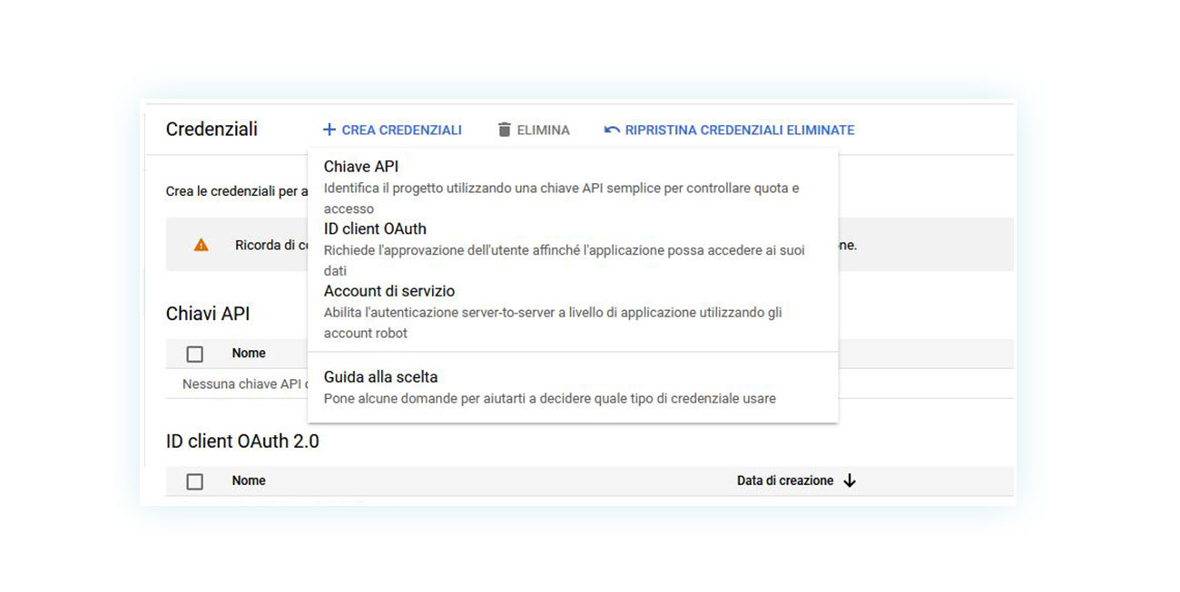 Inizia a creare le credenziali