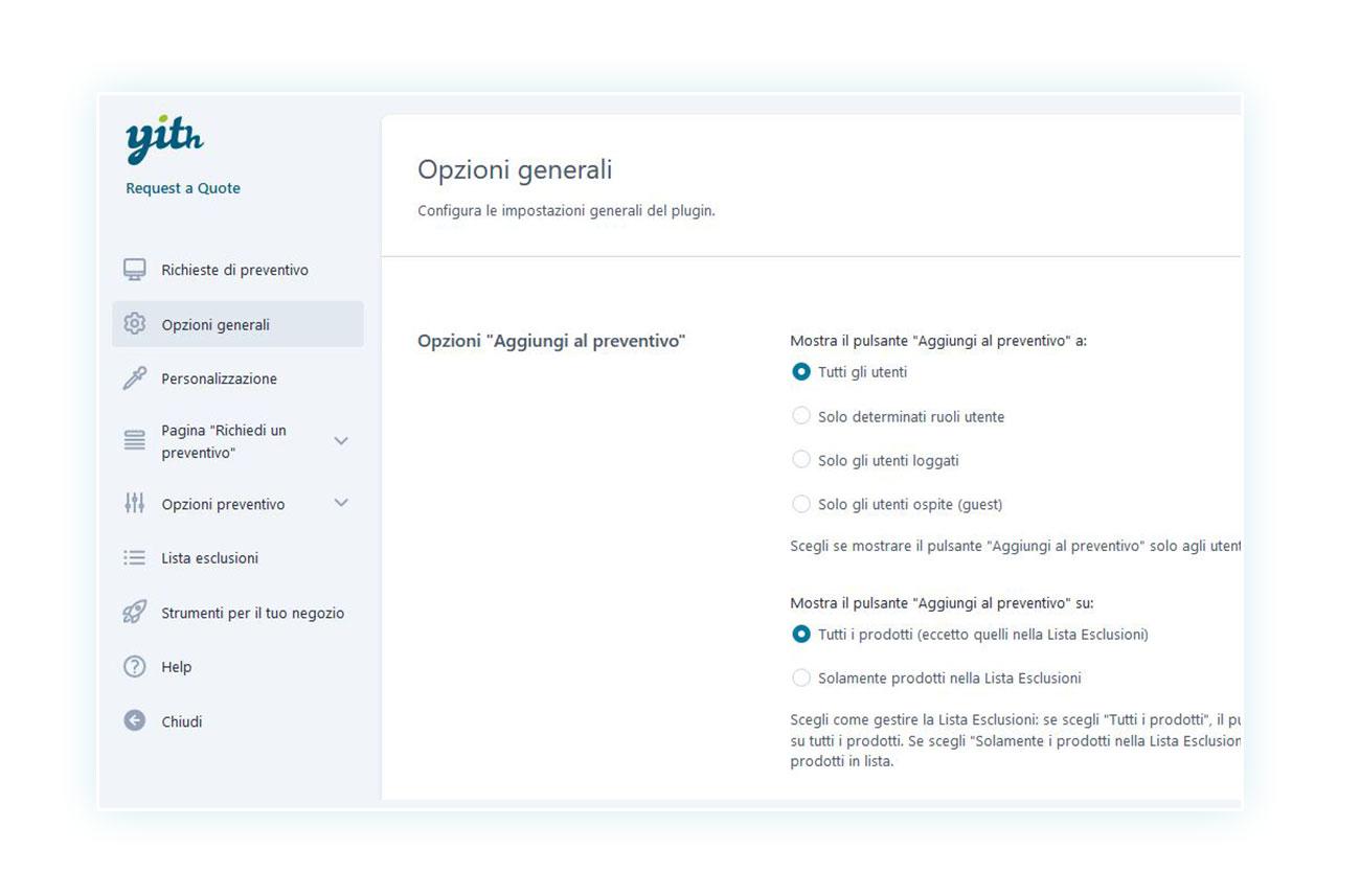Opzioni generali del plugin