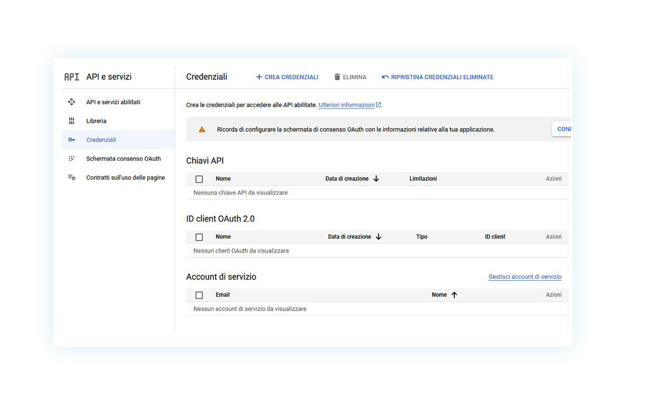 Pagina delle credenziali