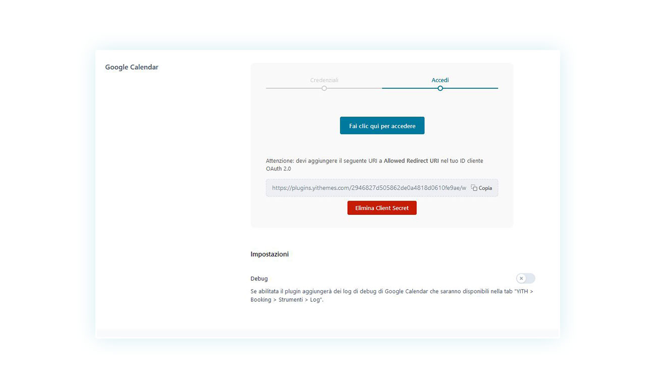 Pagina di accesso per Google Calendar