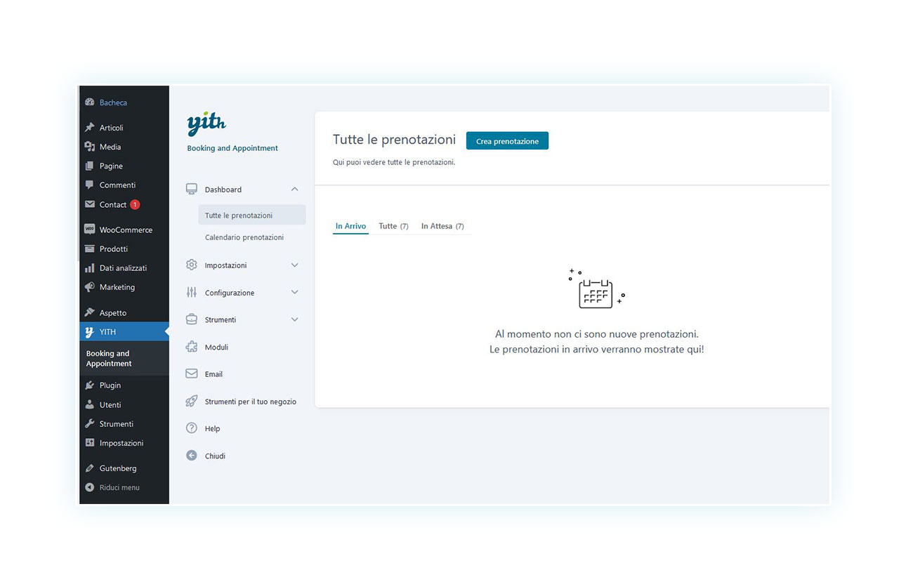 Pannello di controllo del plugin Booking & Appointment