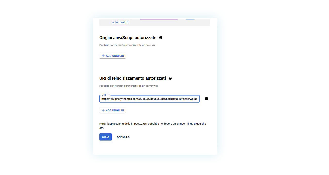Url incollato su Google