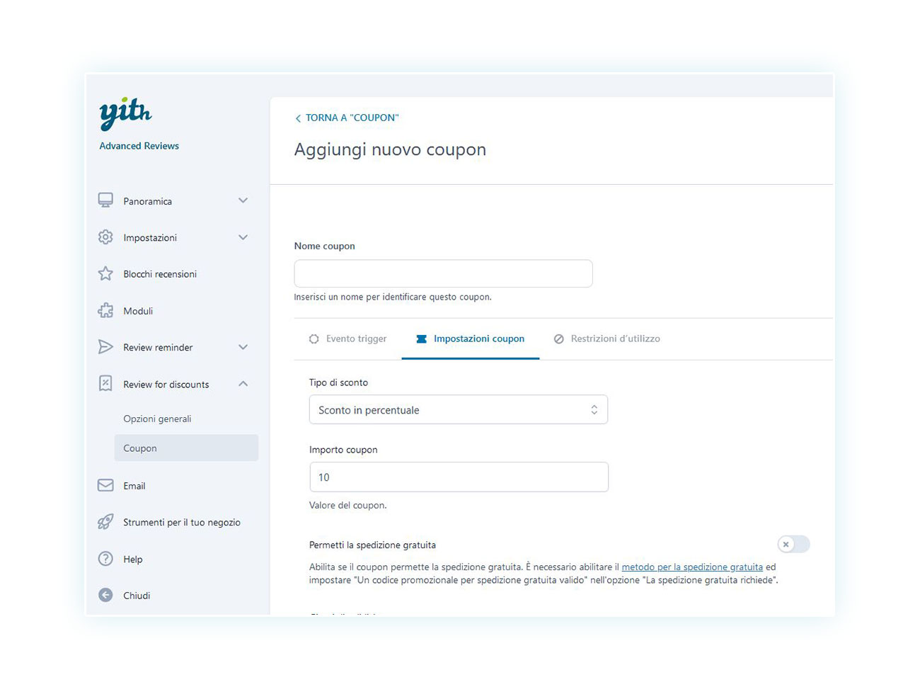Creazione di un coupon per il negozio WooCommerce