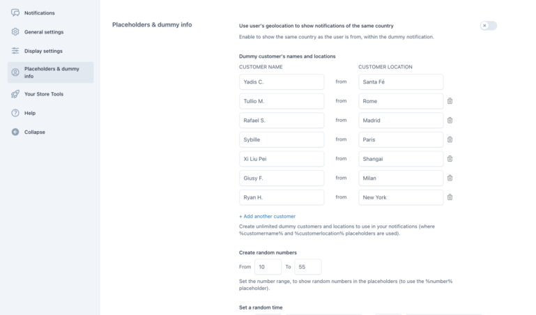 Placeholders & dummy orders settings