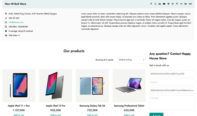 Vendor store page