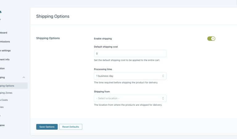 Shipping options