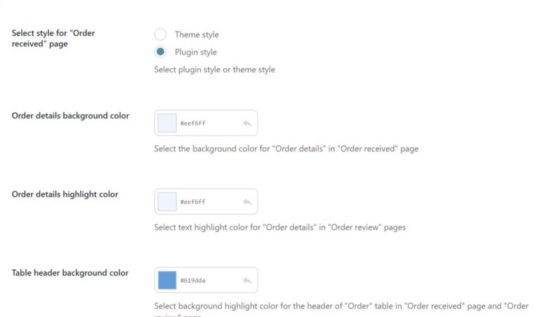 Pages options