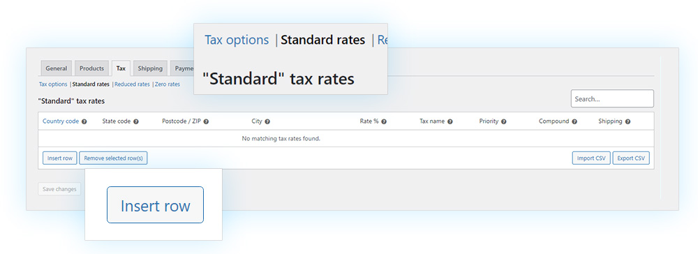 Standard tax rates - insert row