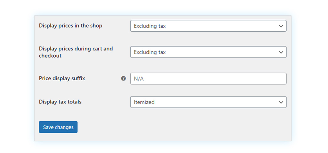 Display price and tax options