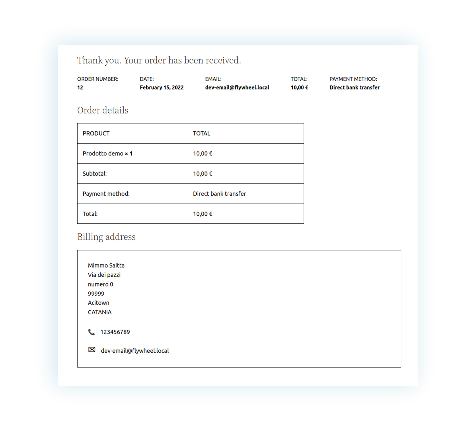 Default Thank You page