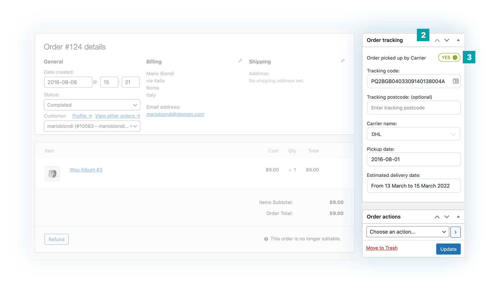 Enter tracking info